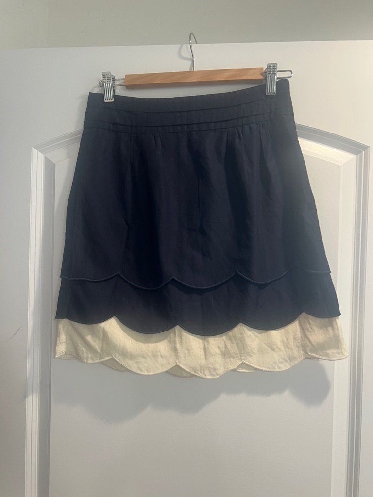 Floreat Navy And Cream Scalloped Layered Mini Skirt